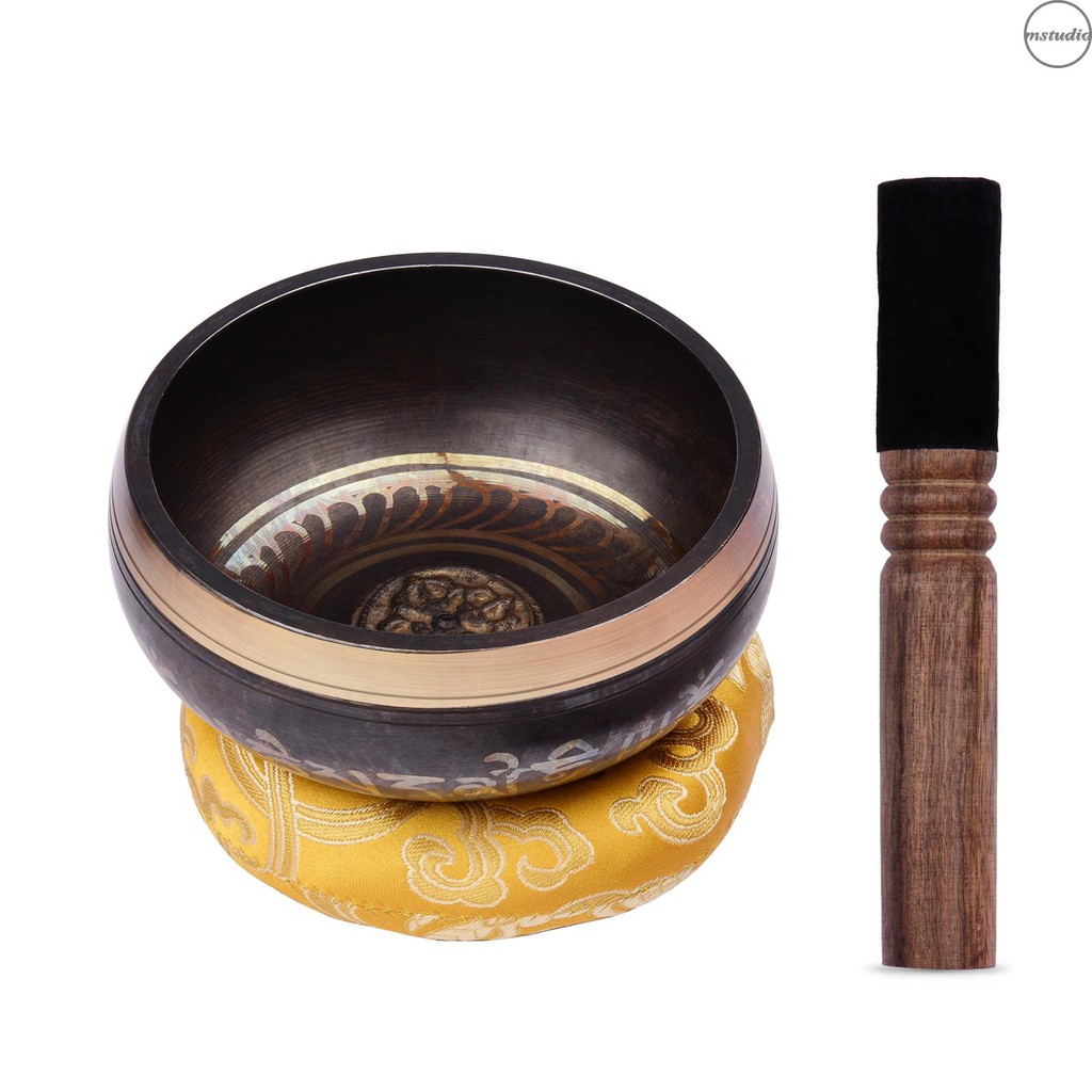 Imagem Muslady Tibetano Cantar Tigela Conjunto Com 11.5 cm / 4.5 Polegada Artesanal De Metal Tigela De Som & Almofada Macia & Grever De Madeira Para Meditação Som Chakra Cura Yoga Relaxamento