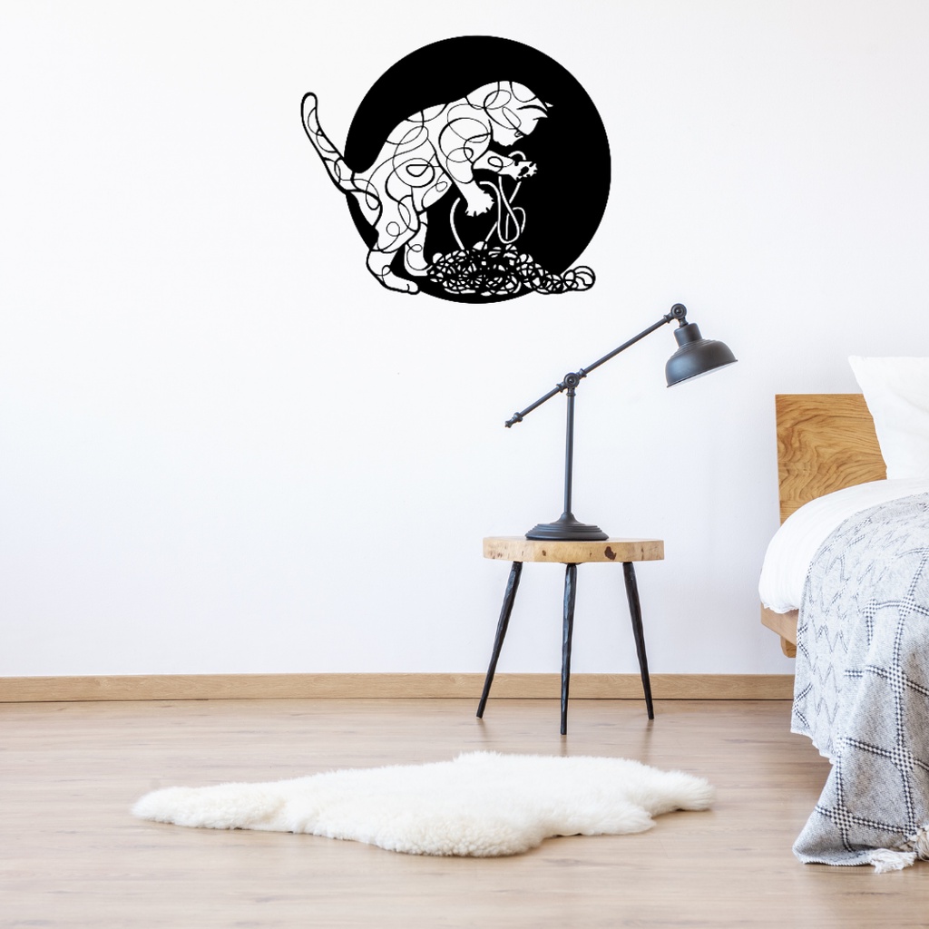 Quadro Decorativo Gato Brincando Aplique De Madeira Vazado Decoração Quarto Sala Escritório Madeira Mdf 3mm
