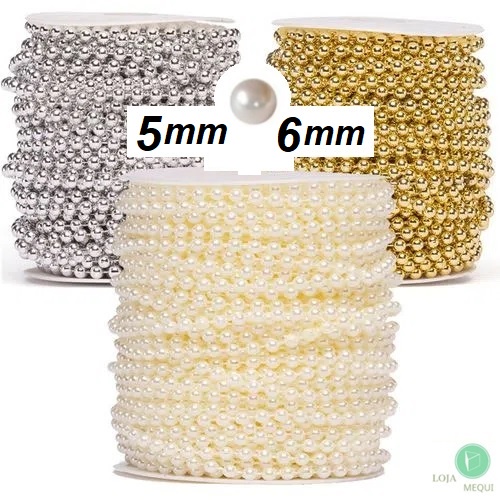1 METRO Fio Cordão Pérola Inteira 3mm 4mm 5mm 6mm 8mm ABS em Oferta na Shopee