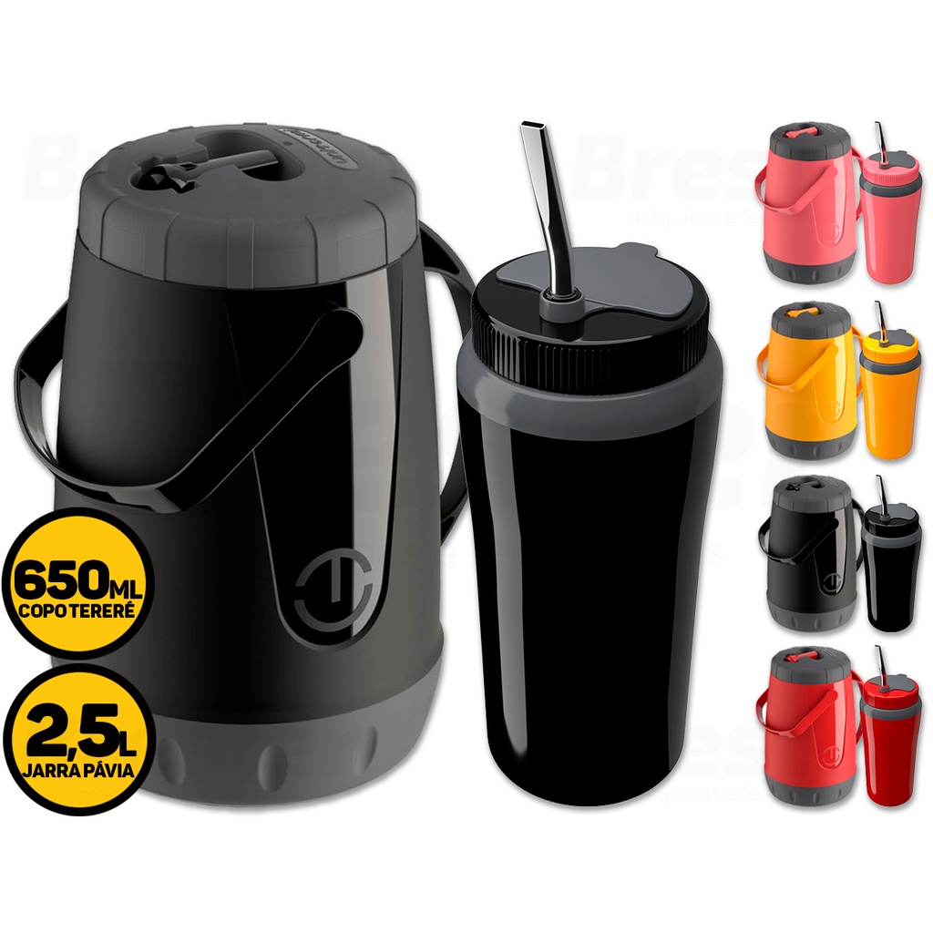 Kite Tereré C/ Garrafa Térmica Tererê 2.5 Lts + Copo Térmico 650ml C/ Bomba Inox Unitermi - Home & Living