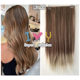 Cabelo aplique tic tac cor 12t88 Liso castanho claro com mechas luzes loiro 60cm 140gramas