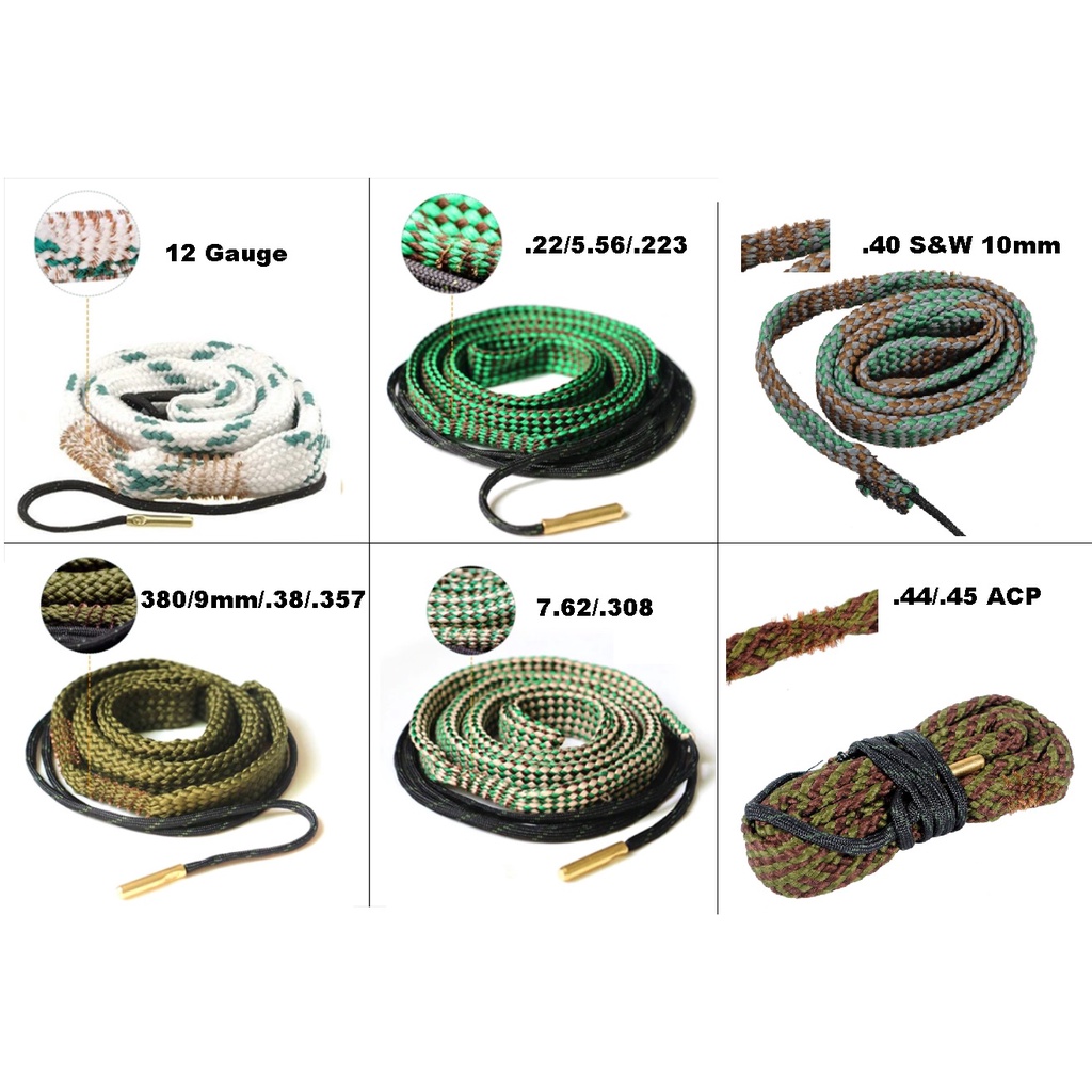 Cordão limpeza cano com escova Bore Snake Pistola Revolver Carabina Rifle Fuzil .22 556 9mm .38 .357 12GA 16GA 7.62 .40