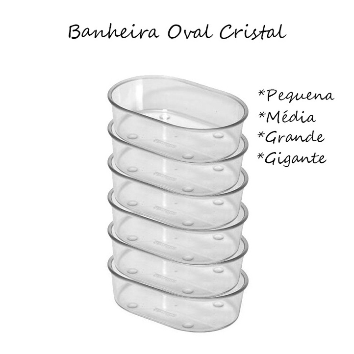 Kit 6 Banheira Cristal Oval - TODOS OS TAMANHOS - Passaros Canario Belga Papa Capim Coleiro Calopsita Periquito
