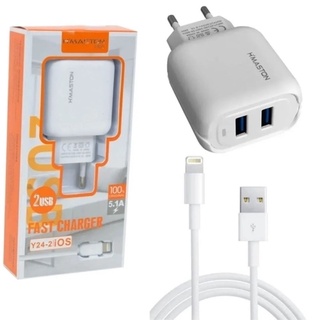 Carregador 5.1A Super Rápido De Celular 2 USB Original HMASTON V8 Lightning Tipo c