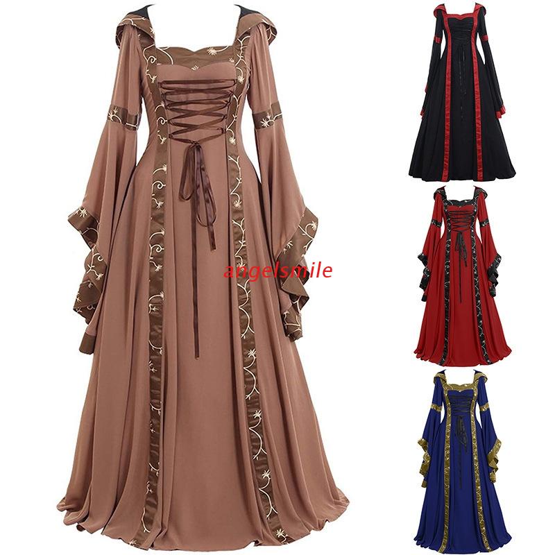 Clearance Medieval Dress,Forthery Women Renaissance Lace Up Vintage Gothic Dress Floor Length Hooded Cosplay Dresses 