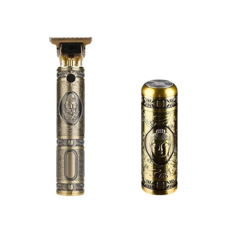 Maquina De Acabamento T9 Vintage + Barbeador elétrico Navalha três lâminas lavável e recarregável