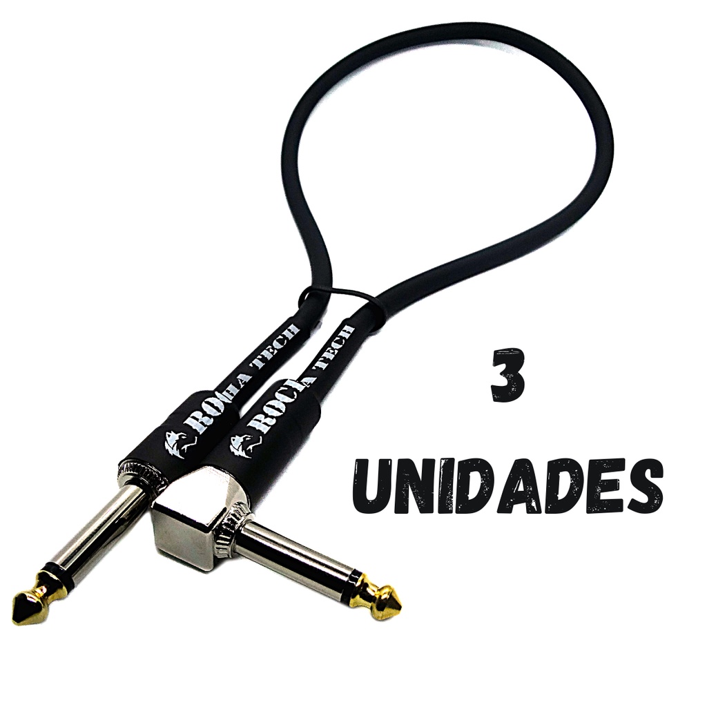 Kit 3 Cabos De Pedal Guitarra e contra baixo Plug P10 Reto + 90 Graus P500RLG