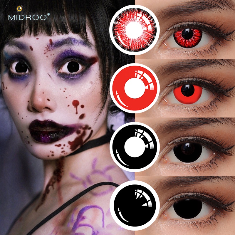 Midroo 14.5mm De Lente De Contato Love,Death&Robots Cosplay Anuual Preto Vermelho Flexível Para Uso De Olho Maquiagem