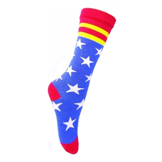 Meia Infantil de Algodão Cano Alto 3/4 Azul com Estrelas Mulher Maravilha em Oferta na Shopee