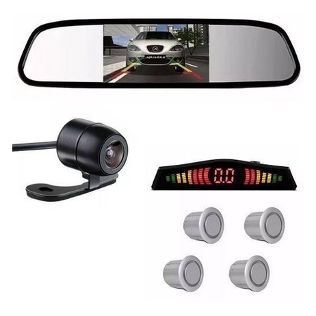 Kit Sensor De Estacionamento Prata Camera De Re Espelho Lcd em Oferta na Shopee