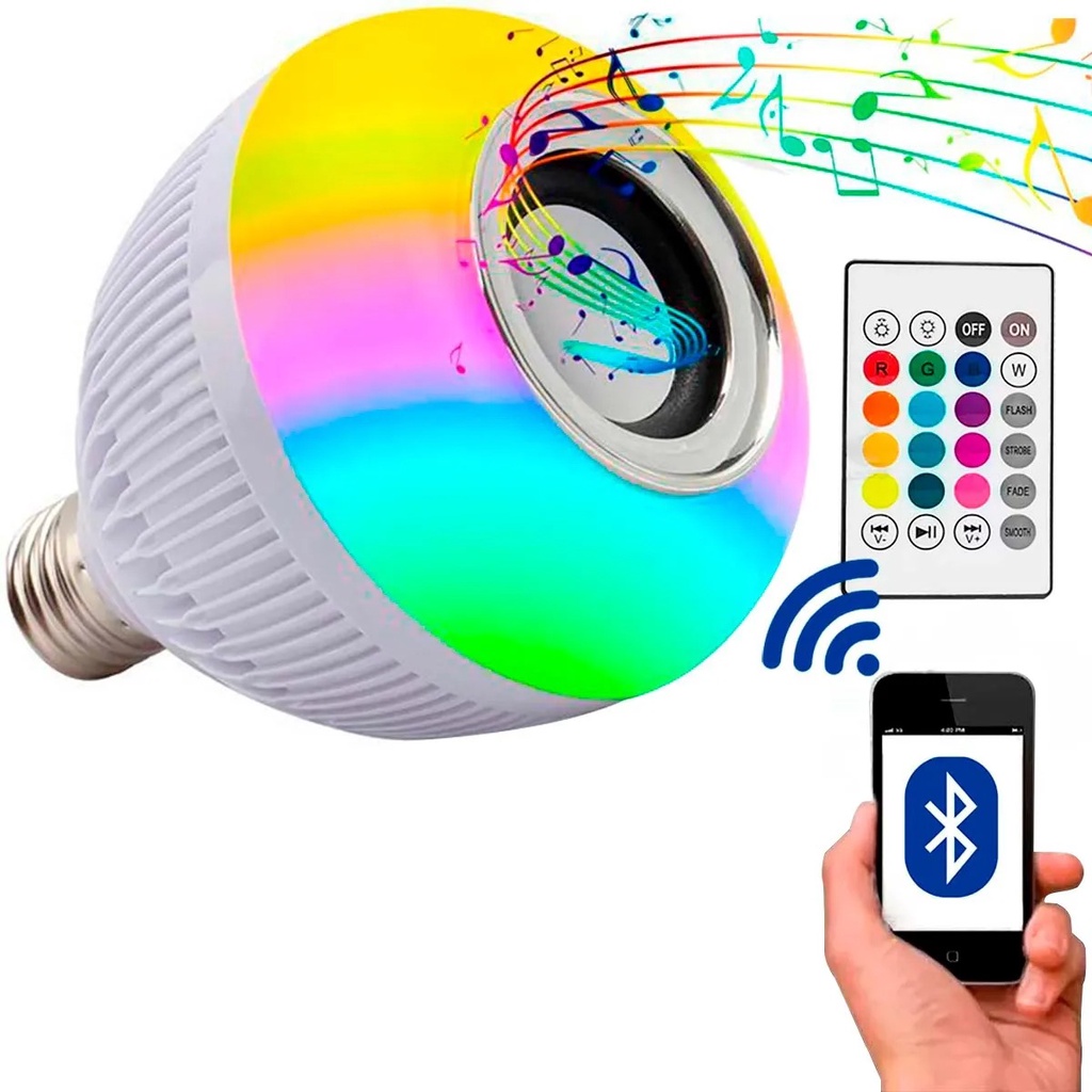 Lampada Bluetooth De Led Caixa De Som C Controle 12w Rgb