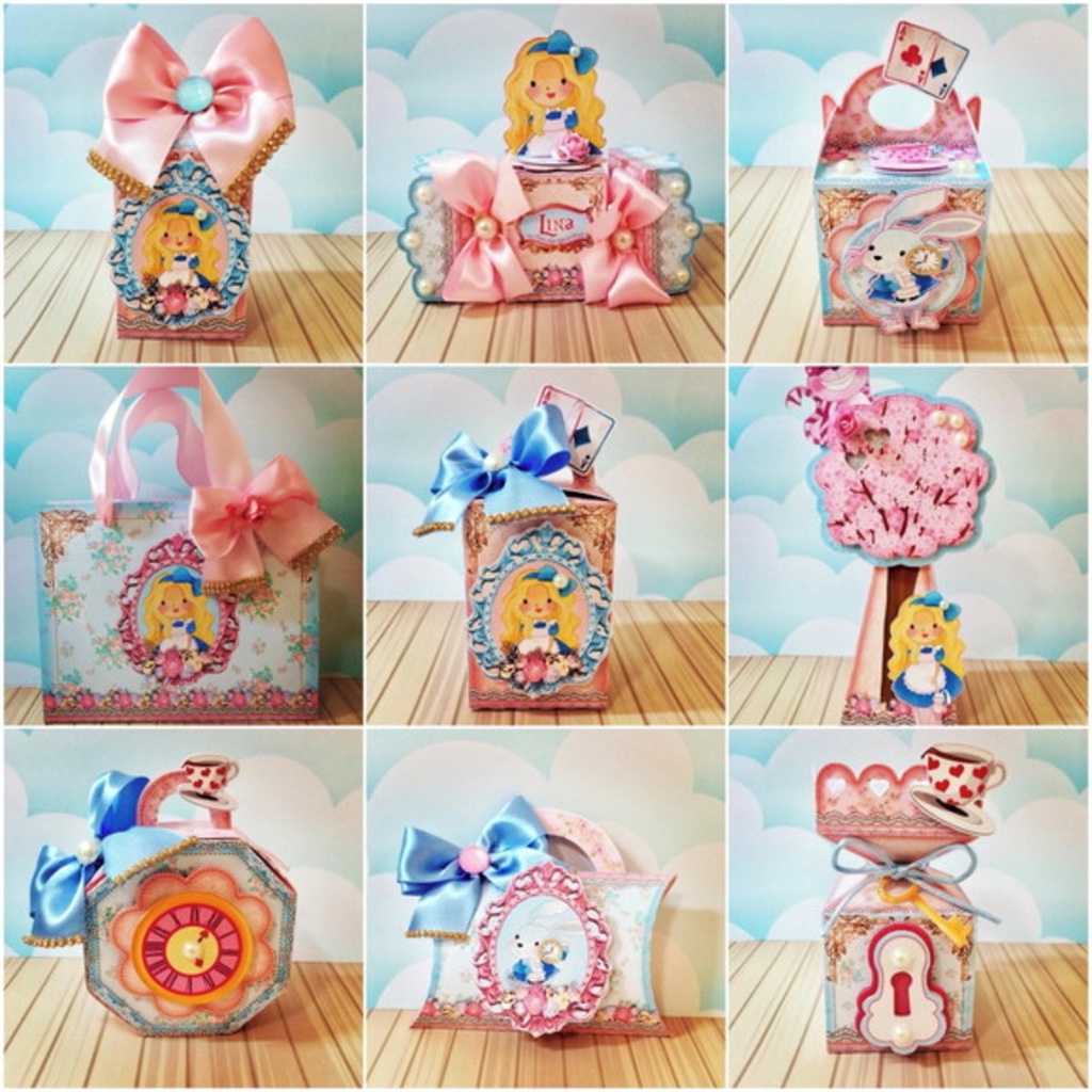 Kit Festa ALICE NO PAÍS DAS MARAVILHAS Personalizado | Lembrancinhas | Decoração Aniversário | Caixa Milk Pirâmide