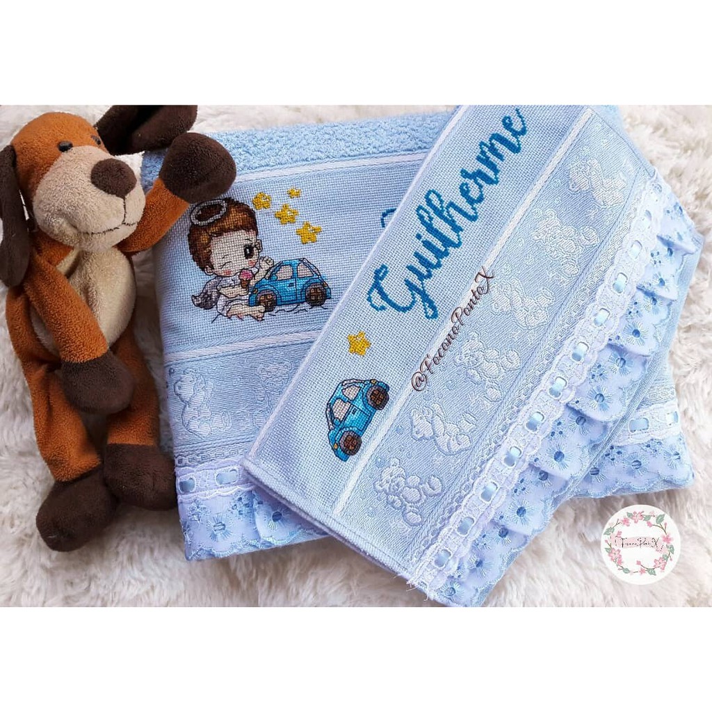 Conjunto De Toalha De Banho Para Bebe Bordada Em Ponto Cruz Shopee Brasil