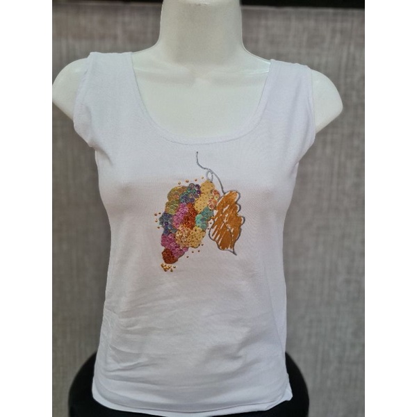 Blusinha Básica infantil Regata Malha Branca com Apliques em lantejoulas