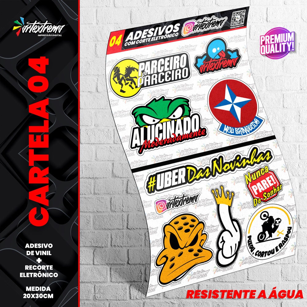 Cartela De Adesivos - REF 04 - Carro - Moto - Caminhão - Bike - Stickers - Diversos