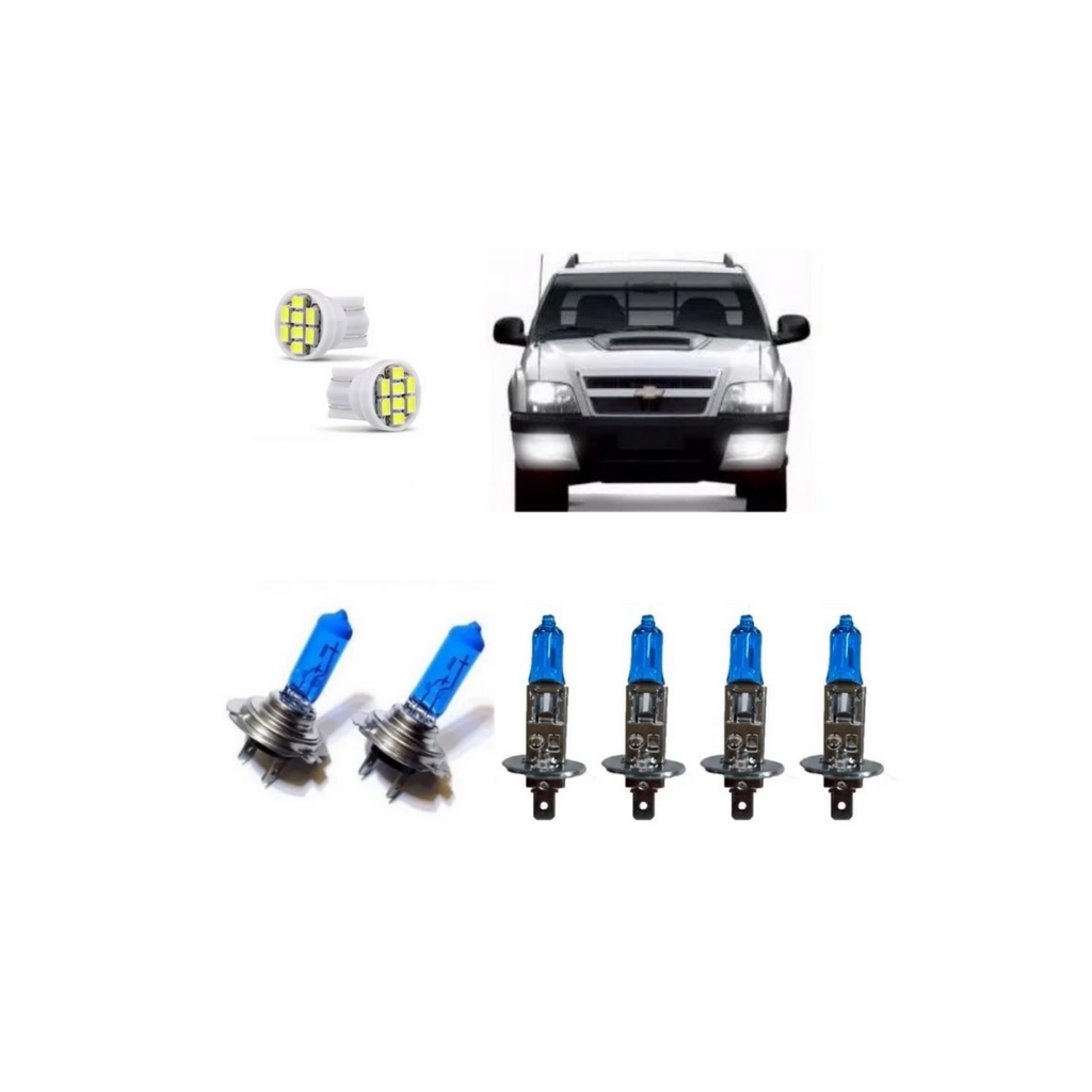 Kit Lâmpadas Super Branca Farol Baixo H7 Alto H1 Milha H1 Gm S10 Blazer Pitbull Anos 2001 A 2011