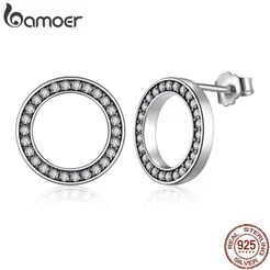 Bamoer Forever Brincos De Tarraxa Redondos De Prata Esterlina 925 Com Cz Jóias Pas437