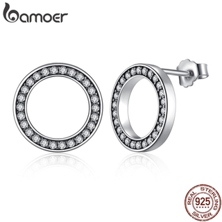 Bamoer Forever Brincos De Tarraxa Redondos De Prata Esterlina 925 Com Cz Jóias Pas437