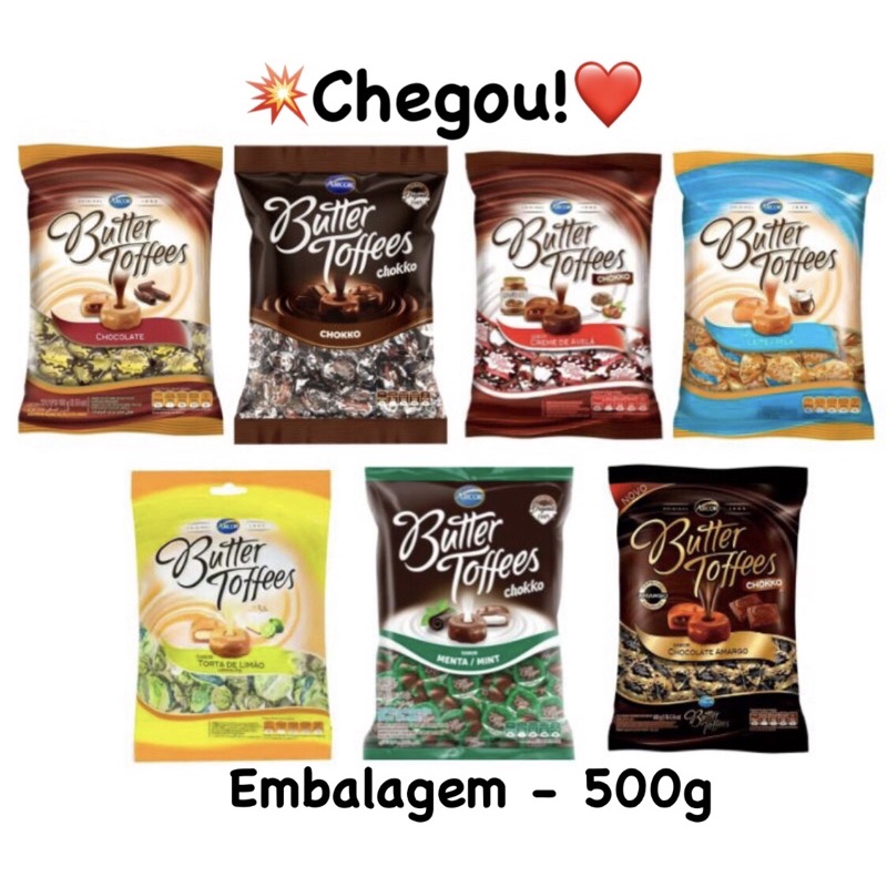 Balas de Caramelo Butter Toffees Sabores - 500g com 9 opções