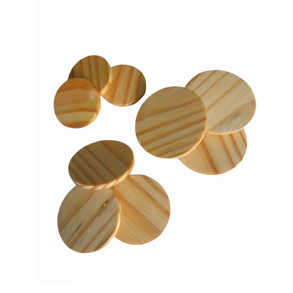10 Bolachas em madeira de pinus com 7,5 cm de dîâmeto pro 2 cm de espessura
