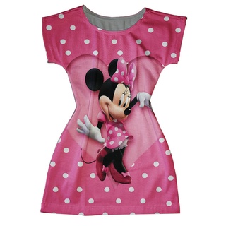 Vestido Adulto ou Infantil Manga Curta Personagens - Minnie Rosa