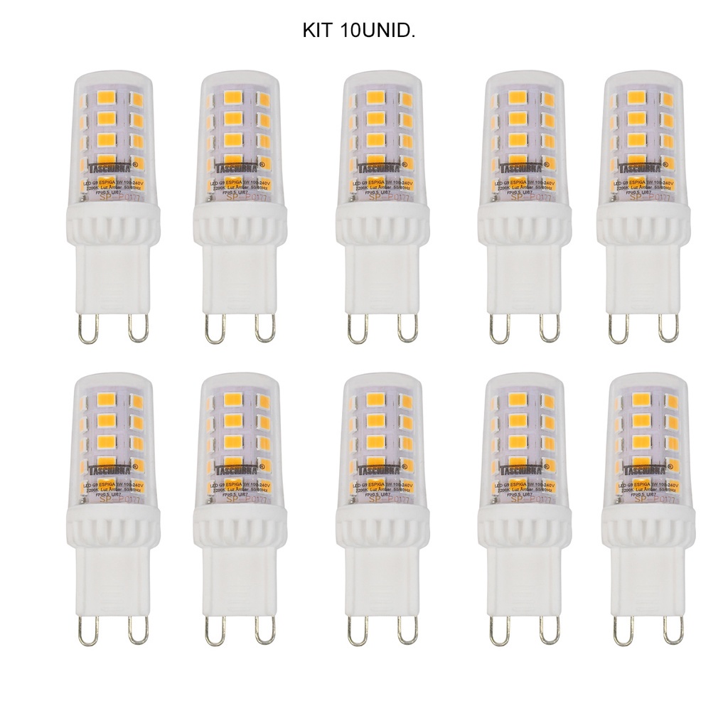 KIT 10 LÂMPADAS LED TASCHIBRA G9 ESPIGA 3W AUTOVOLT 2200K