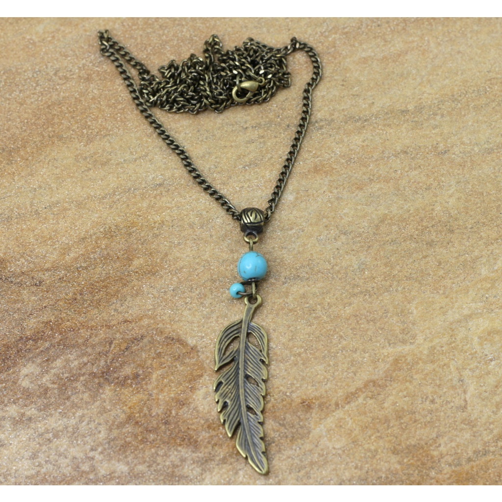 Colar longo de pedra turquesa e folha bijuterias boho chic acessorios femininos