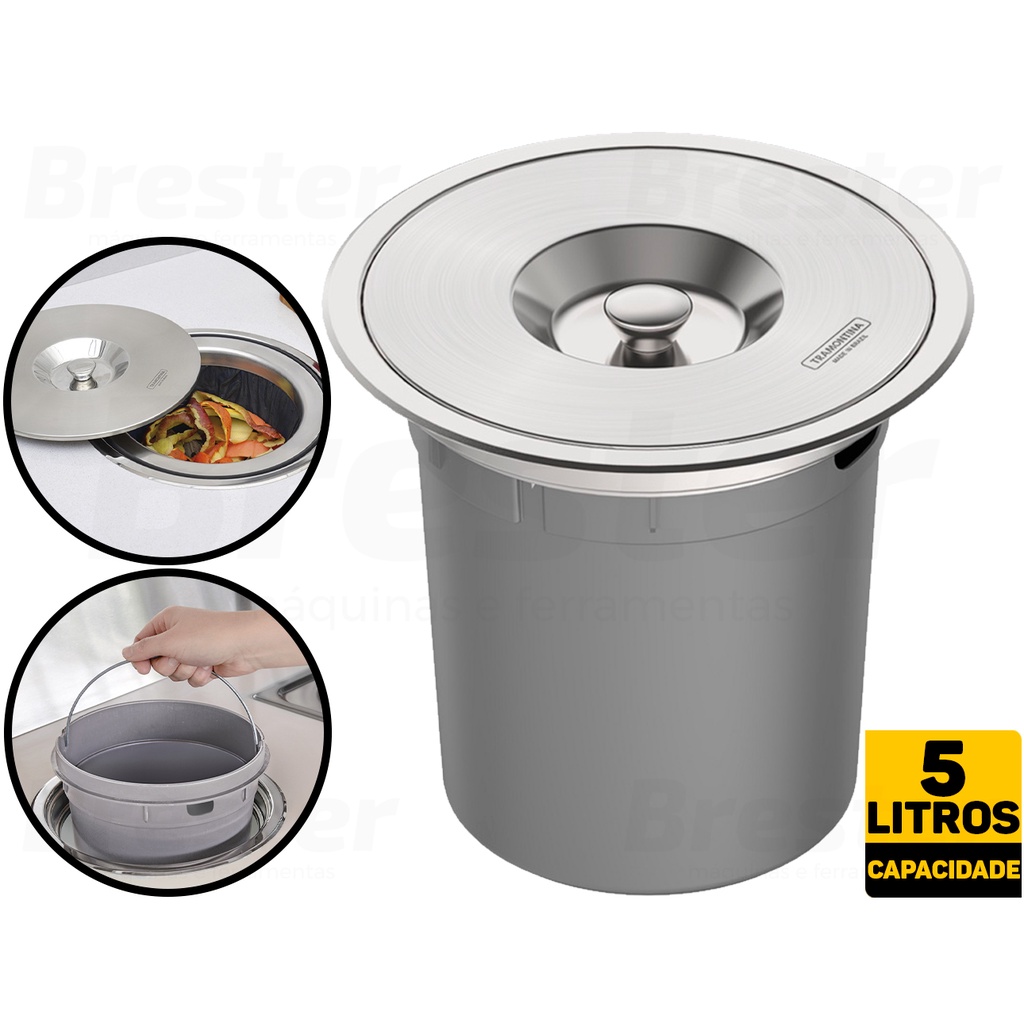 Cesto Lixeira Pia Cozinha Embutir 5 L Inox 304 Não Enferruja Tramontina
