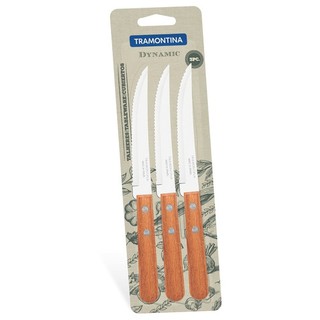 Conjunto de Facas para Churrasco Tramontina Dynamic com Lâminas em Aço Inox e Cabos de Madeira Natural 3 Peças 22300305