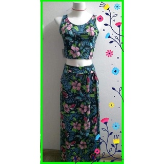 Conjunto Look: Saia Longa abertura lateral + Blusa Cropped.