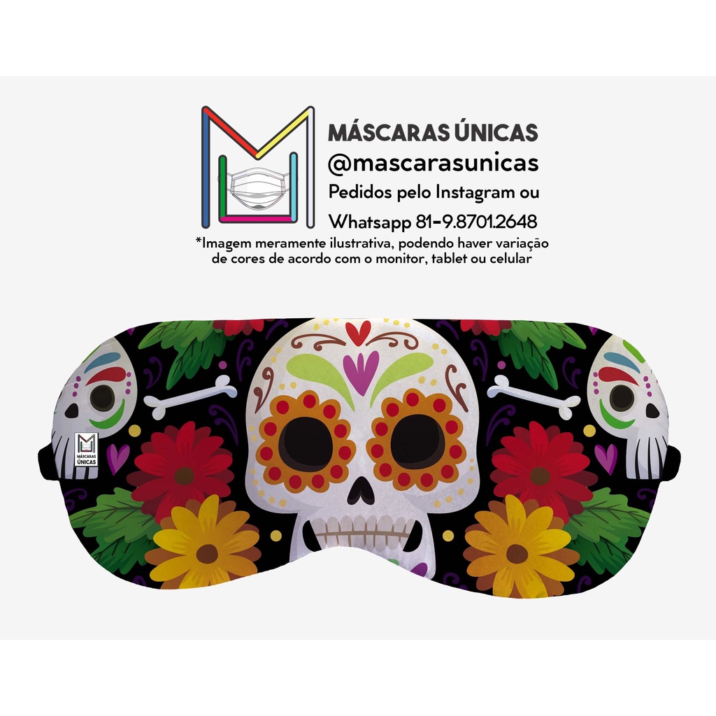Máscara para Dormir / Descansar / Sleep Mask / Tapa Olho estampado com Caveira Mexicana