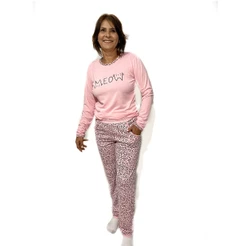 Roupa De Dormir Pijama De Frio Conjunto Camisa Fechada Estampada Feminina E Calça Para Inverno