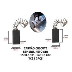 Escova Carvão Chicote Esmeril Reto Sir 1500-1501, Tc33 2pcs