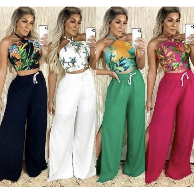 Normalization cubic Power cell Calça pantalona moda blogueira com fendas laterais em tecido viscolinho roupas  feminina | Shopee Brasil