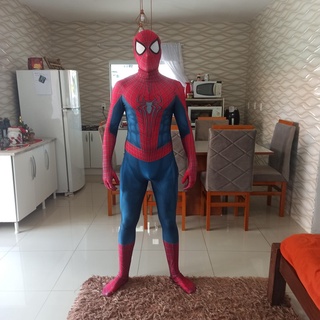 Fantasia Homem Super-Herói 3D Máscara Luxo Macacão Halloween Cosplay Traje Spandex