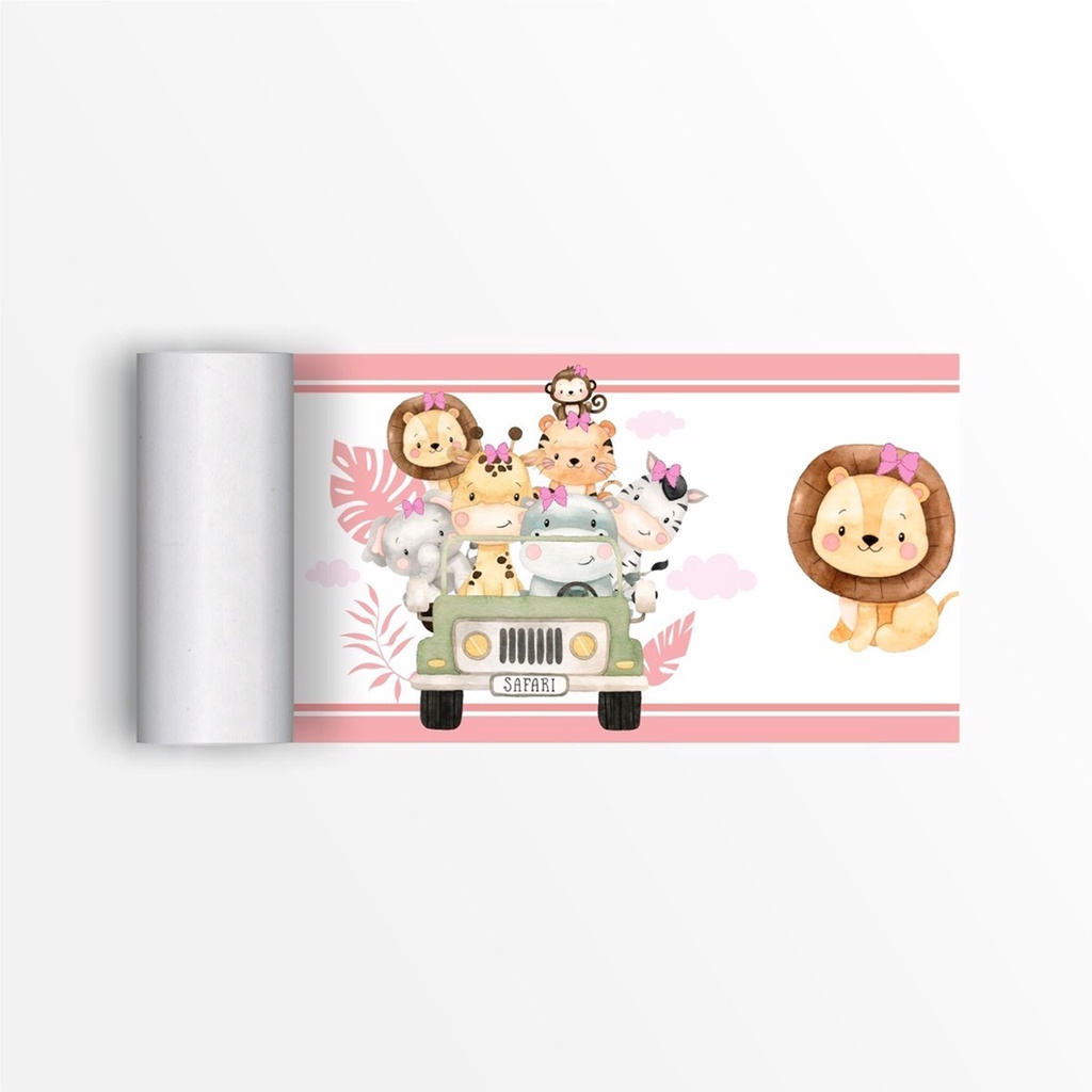 Faixa Decorativa Infantil Menina e menino  Rosa Bebê Safari Animais personalizada linda
