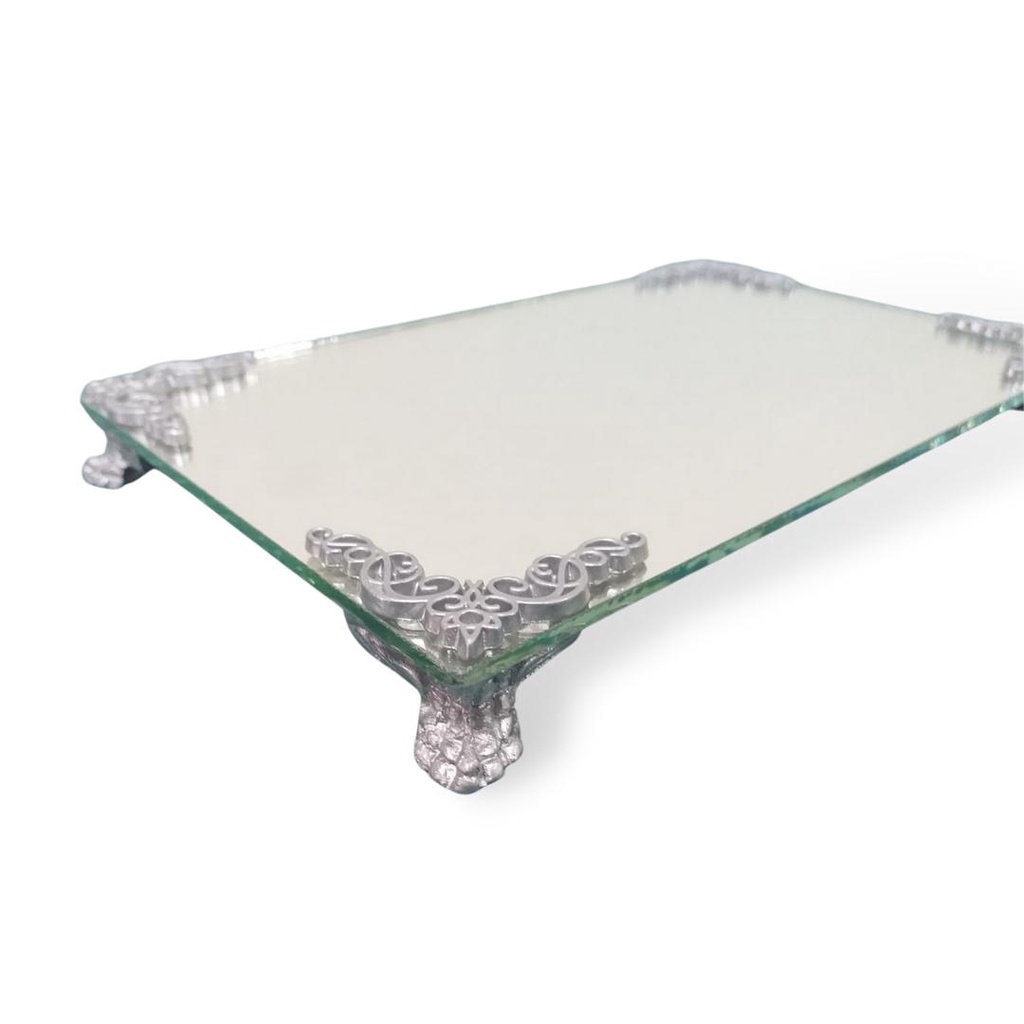 Bandeja Banheiro Lavabo Prata Espelhada Super Luxo Com Pé