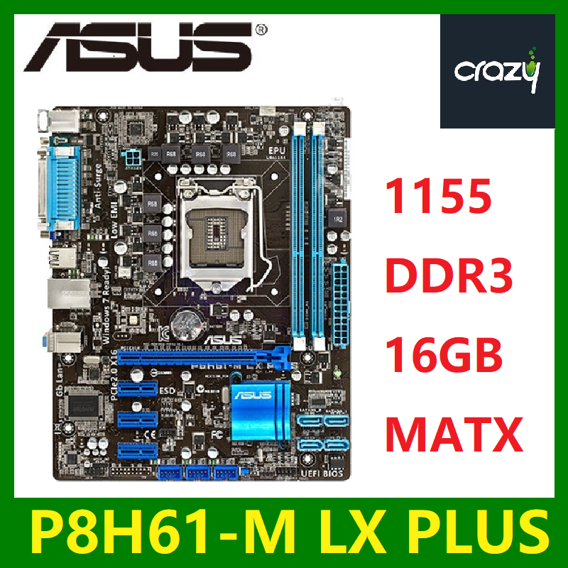 Asus P8H61M LX3 PLUS Desktop Motherboard H61 Socket LGA 1155 I3 I5 I7