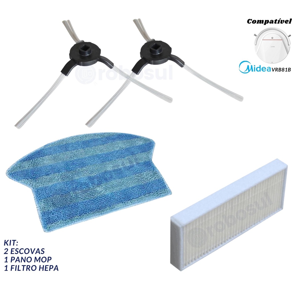 Kit Escova Filtro e Pano Mop Para Robo Aspirador Midea Smart Vrb81b