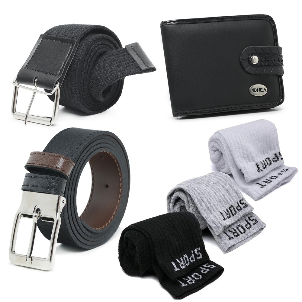 kit masculino 2 cinto + 3 meias + 1 carteira combo