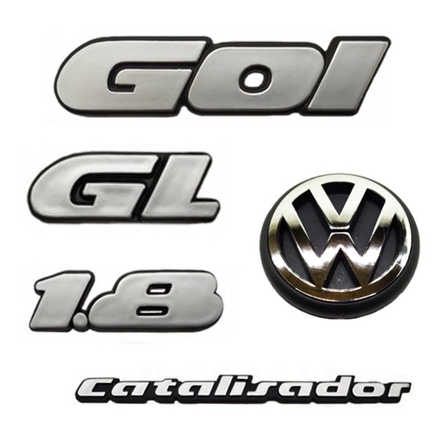 Kit Emblemas Gol Gl Catalisador Logo Mala Vw Quadrado Ano A