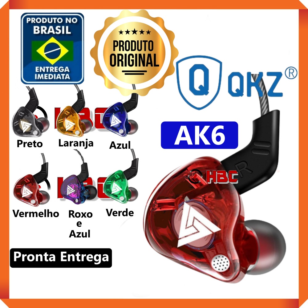 Fone Original QKZ AK6 In-Ear Para Retorno Monitor De Palco Hi-Fi Alta Qualidade 32Ω esportivo estéreo