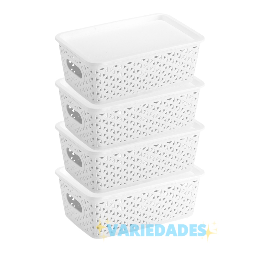 4 Caixas Organizadoras Rattan Branca 3 Litros C/ Tampa em Oferta na Shopee