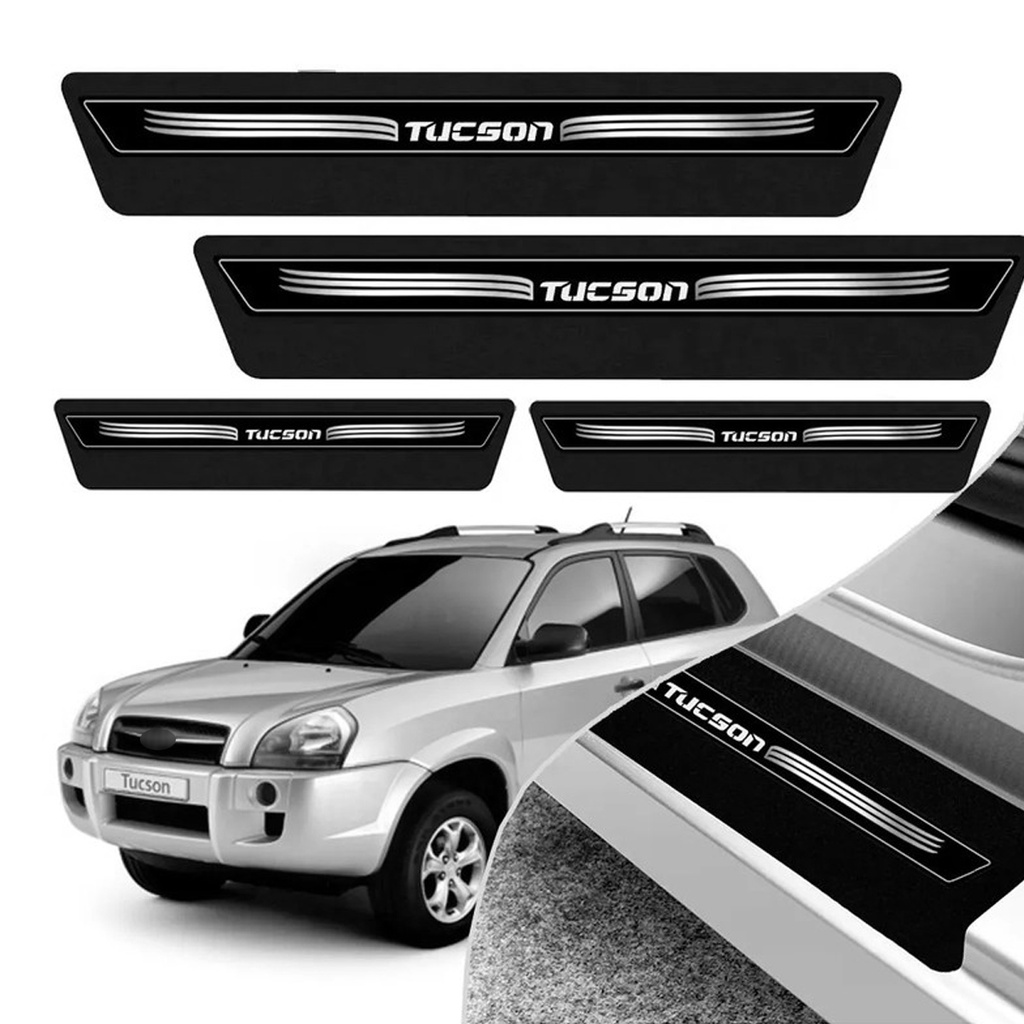 Kit 8 Peças Soleira Adesivo Porta Tucson 2006 2007 2008 2009 2010 2011 2012 2013 2014 2015 2016 - Preto Imperdível !!!! !!! Aproveite!