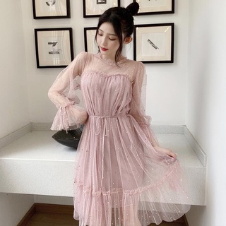 Vestido Infantil De Malha Com Lantejoulas E Estrela Manga Sino/Presente De Aniversário
