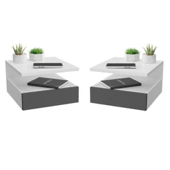 Kit 2 Mesa De Cabeceira Mesinha Suspensa Preto e Branco Com Gaveta E Prateleira MVD Moveis