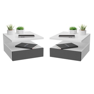 Kit 2 Mesa De Cabeceira Mesinha Suspensa Preto e Branco Com Gaveta E Prateleira MVD Moveis