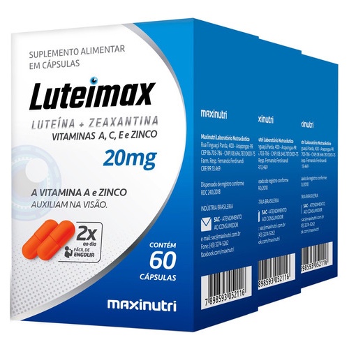 Kit 3x Luteína + Zeaxantina com Vitaminas 60 Cápsulas Maxinutri em Oferta na Shopee