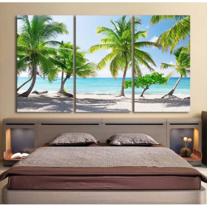 Kit Quadros Decorativo 120X60 MDF FULL HD Decoração Quarto Sala Hall Paisagem Praia Mar Coqueiros em Oferta na Shopee