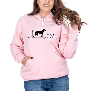 Moletom Country Feminino Rosa CAVALO CORAÇÃO com Capuz e Bolso Canguru